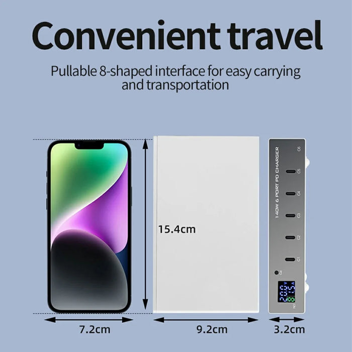 WLX-X6P 140W Desktop Charging Station 6 Ports GaN USB C PD 30W Fast Charger for Laptop / Smartphone / Tablet - US Plug - 7