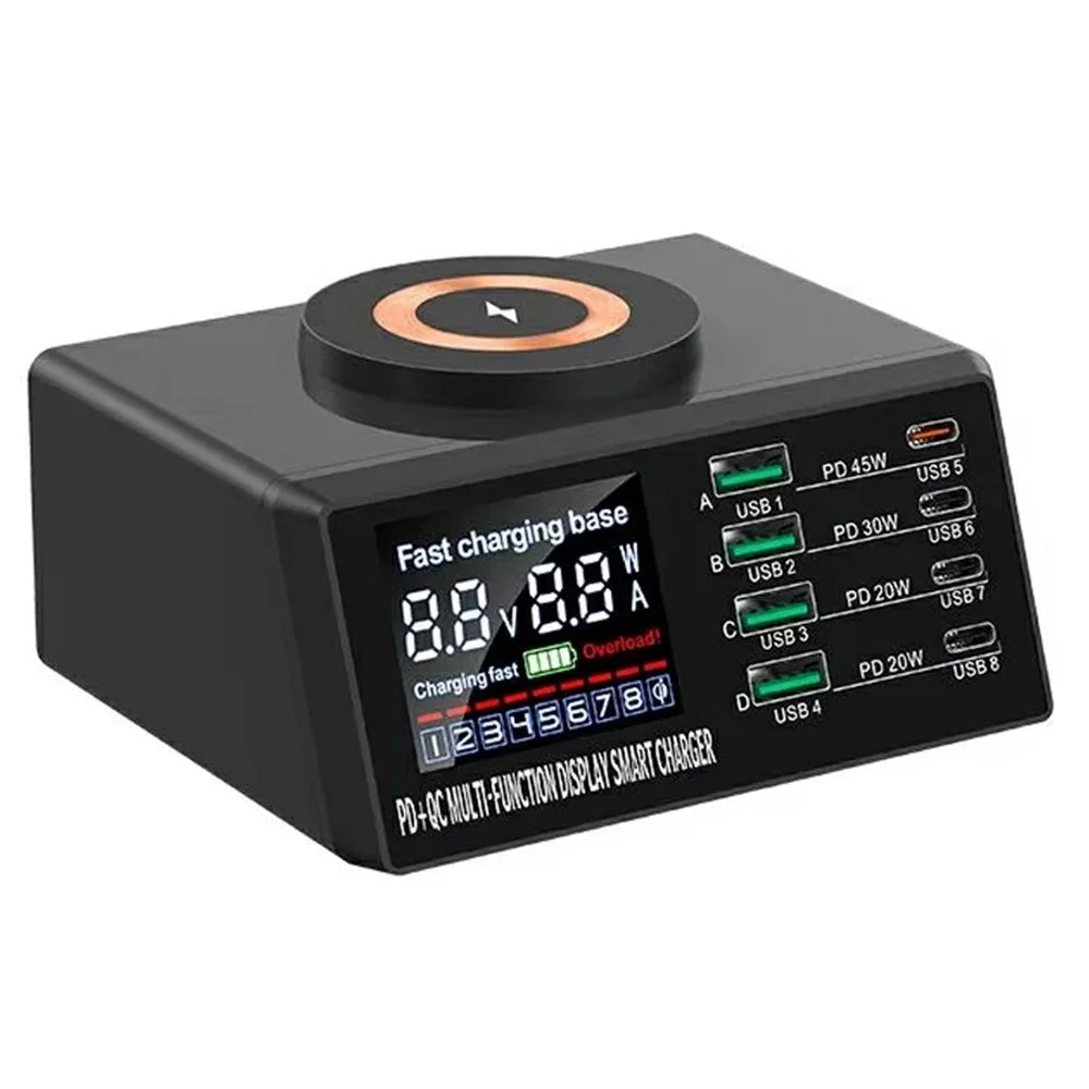 WLX-X9M 9 in 1 110W Desktop Charging Station 45W PD QC USB Type C Smart Power Adapter with Wireless Charger - US Plug - 1