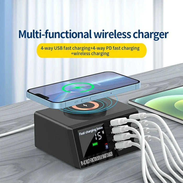 WLX-X9M 9 in 1 110W Desktop Charging Station 45W PD QC USB Type C Smart Power Adapter with Wireless Charger - US Plug - 3