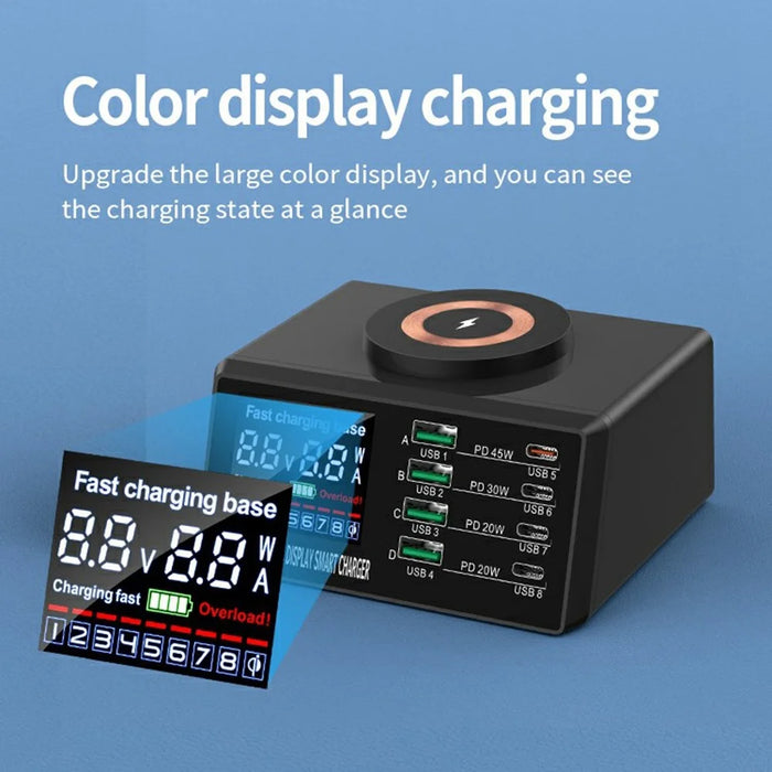 WLX-X9M 9 in 1 110W Desktop Charging Station 45W PD QC USB Type C Smart Power Adapter with Wireless Charger - US Plug - 4