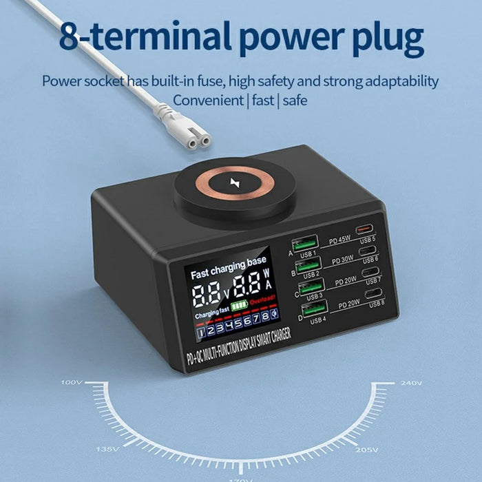 WLX-X9M 9 in 1 110W Desktop Charging Station 45W PD QC USB Type C Smart Power Adapter with Wireless Charger - US Plug - 5