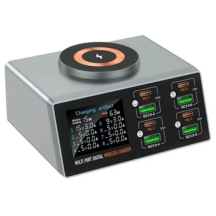 WLX-X9S 9 in 1 140W Desktop Charging Station 65W PD QC USB Type-C 8-Port Smart Charger Wireless Magnetic Charger - US Plug - 2