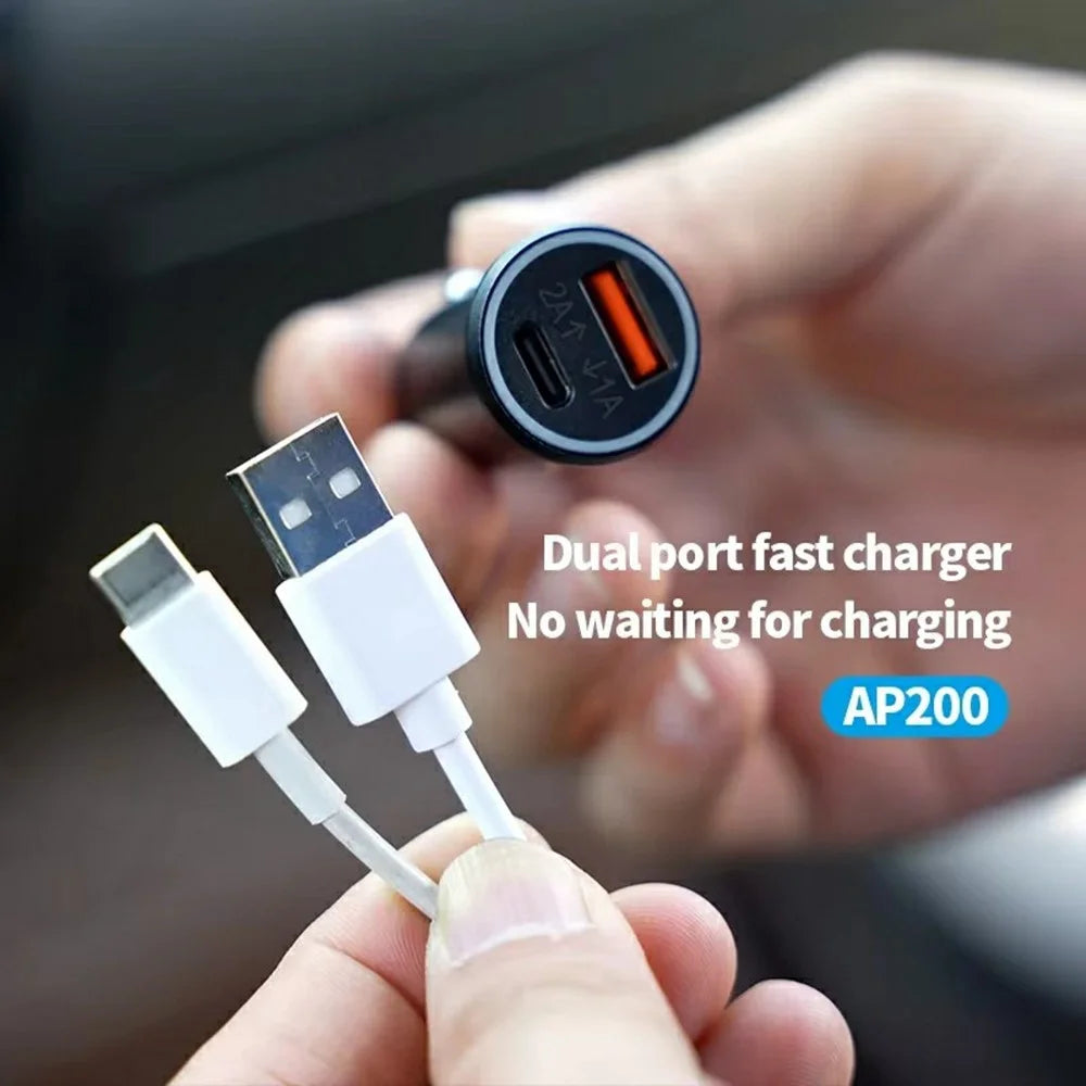 AP200 Mini Anti-Lost Car Charger USB / Type-C Cigarette Lighter Adapter for iPhone iOS - 5