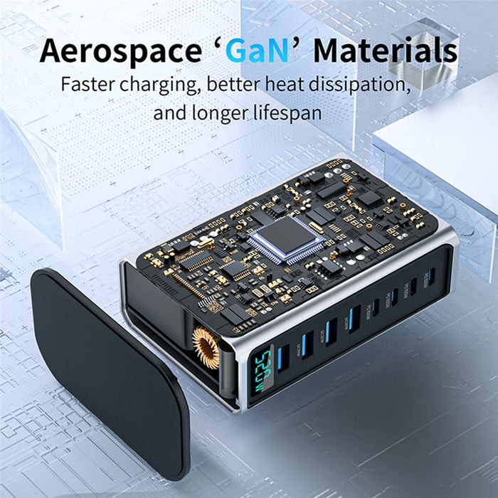 520W GaN Charger Type-C + USB-A 8 Ports Digital Display Desktop Fast Charging Station for Laptop Phone - Gunmetal  /  EU Plug - 6