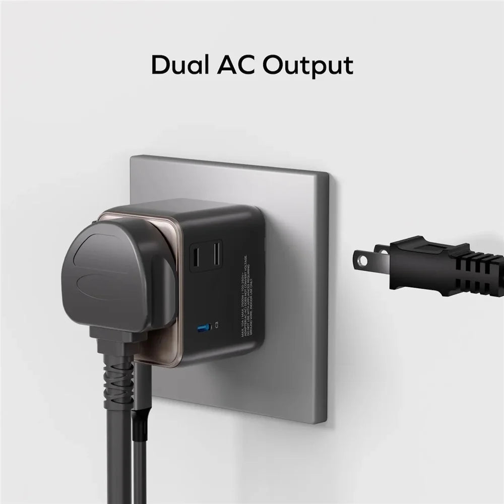 MOMAX UA27 1-World 2 Dual AC Mini GaN Global Adapter 35W Multi-Port Wall Charger Block Charging Station for Travel - Black - 3