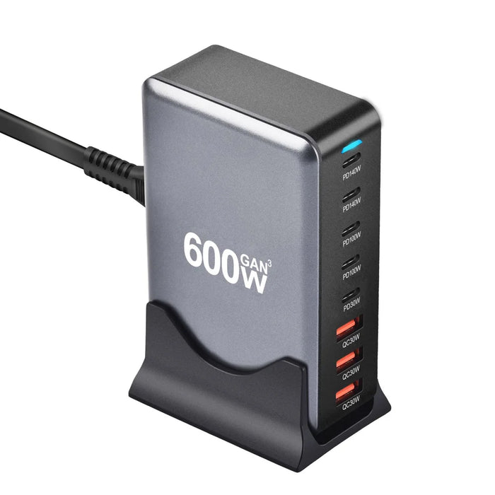 600W High Power GaN Desktop Charging Station USB-A + Type-C Multi-Port Fast Charging Adapter - US Plug/Black - 3