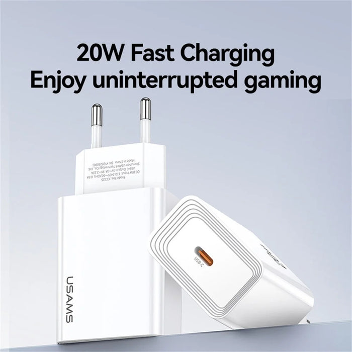 USAMS CC325 T69 20W Fast Charger USB-C Power Adapter for iPhone / Xiaomi / Samsung, EU Plug - 3