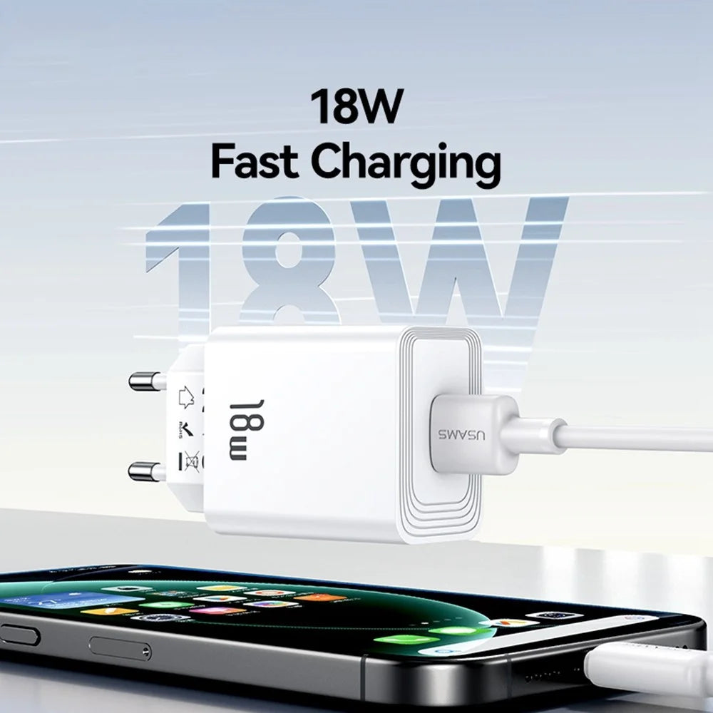 USAMS CC324 T69 QC 18W Fast Charger Adapter Quick Charge Wide Voltage Wall Charger Block, EU Plug - 6