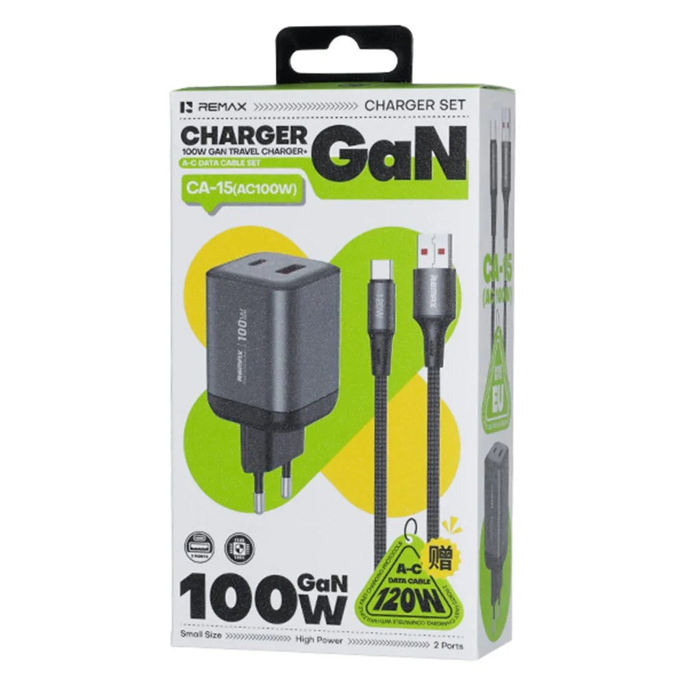 REMAX CA-15 100W GaN Foldable Travel Adapter EU Plug with A-C Fast Charging Cable - 4