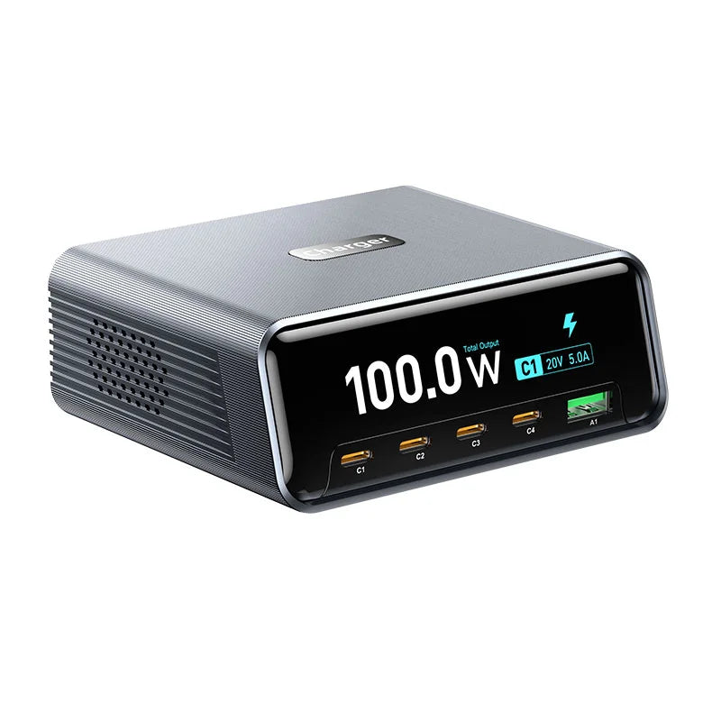 WLX-60D 5-Port GaN Charging Station 100W Max USB-A + 4 Type-C Desktop Charger with LCD Smart Display - US Plug - 2