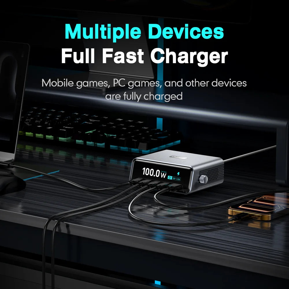 WLX-60D 5-Port GaN Charging Station 100W Max USB-A + 4 Type-C Desktop Charger with LCD Smart Display - US Plug - 7