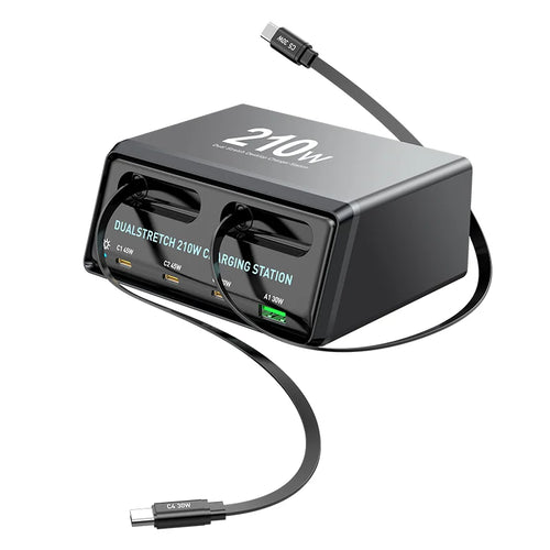 WLX-60E 210W GaN Desktop Charger USB-A + 3 Type-C Power Station with 70cm Retractable Cable - US Plug - 1