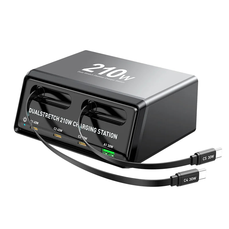 WLX-60E 210W GaN Desktop Charger USB-A + 3 Type-C Power Station with 70cm Retractable Cable - US Plug - 2