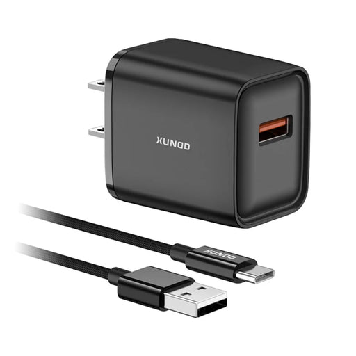 XUNDD XDCH-122 18W USB-A Fast Charger for Smartphone / Tablet QC 3.0 Power Adapter with USB-C Cable - US Plug - 1