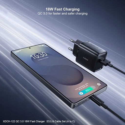 XUNDD XDCH-122 18W USB-A Fast Charger for Smartphone / Tablet QC 3.0 Power Adapter with USB-C Cable - US Plug - 2