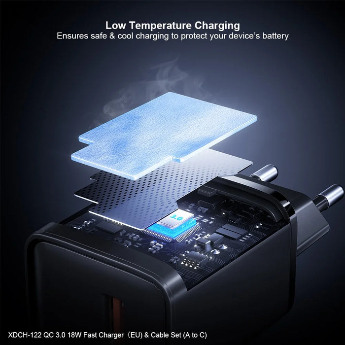 XUNDD XDCH-122 18W USB-A Fast Charger for Smartphone / Tablet QC 3.0 Power Adapter with USB-C Cable - US Plug - 6