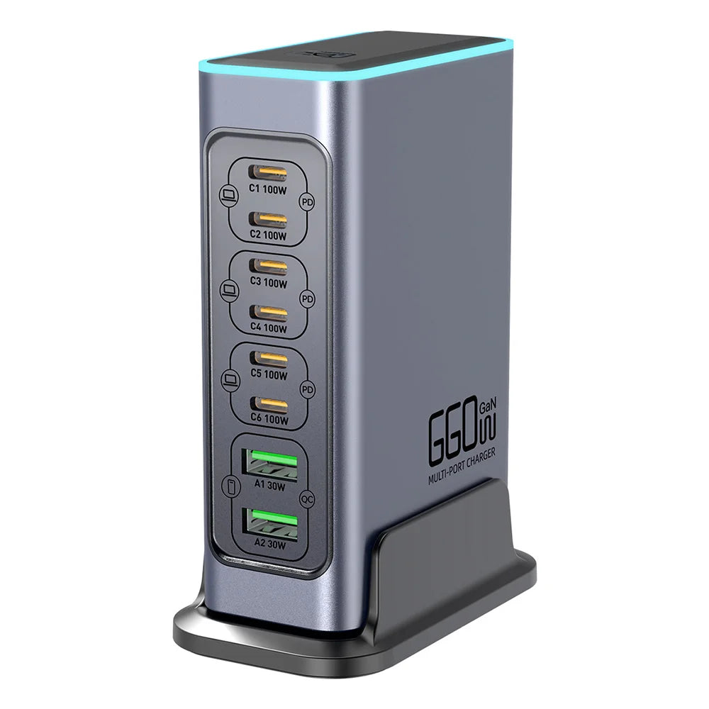 WLX-F8L USB-A + Type-C 8-Port Fast Charge Desktop Power Hub 660W GaN Charging Station - US Plug - 1
