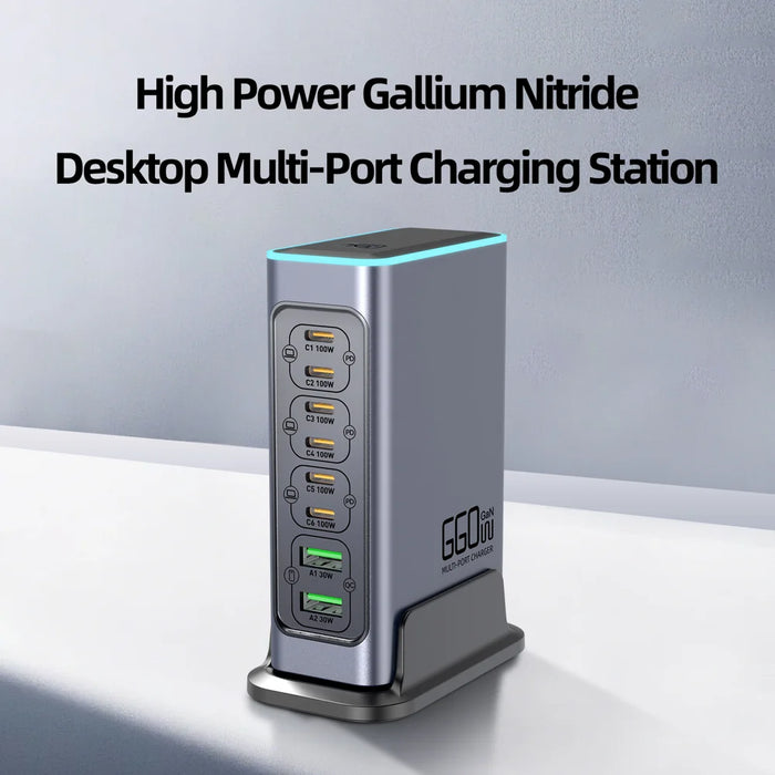 WLX-F8L USB-A + Type-C 8-Port Fast Charge Desktop Power Hub 660W GaN Charging Station - US Plug - 2