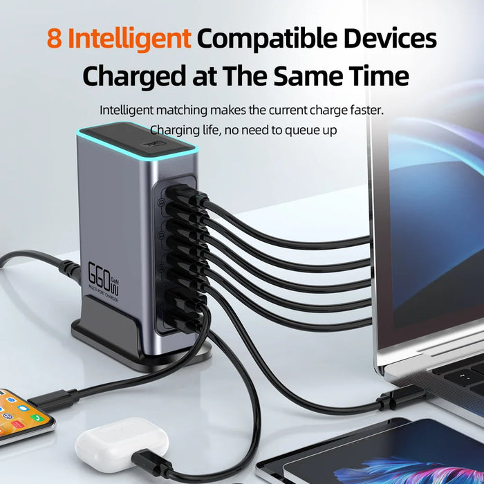 WLX-F8L USB-A + Type-C 8-Port Fast Charge Desktop Power Hub 660W GaN Charging Station - US Plug - 3