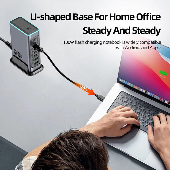 WLX-F8L USB-A + Type-C 8-Port Fast Charge Desktop Power Hub 660W GaN Charging Station - US Plug - 4