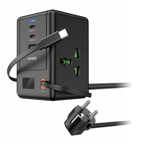 XUNDD XDCH-123 PD 30W Universal USB Power Strip with Retractable Cable Desktop Charging Station, 2 AC + 3 USB-C + 1 USB-A - EU Plug - 1