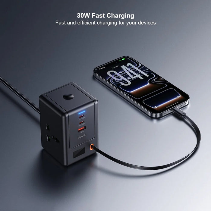 XUNDD XDCH-123 PD 30W Universal USB Power Strip with Retractable Cable Desktop Charging Station, 2 AC + 3 USB-C + 1 USB-A - EU Plug - 4