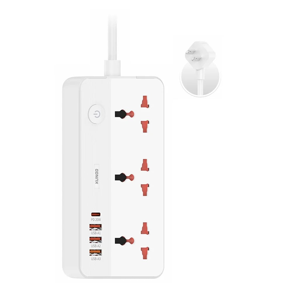 XUNDD XDCH-128 Universal USB Power Strip 7 in 1 PD 20W Fast Charging Station, 3 AC + 3 USB-A + 1 Type-C - US Plug - 1