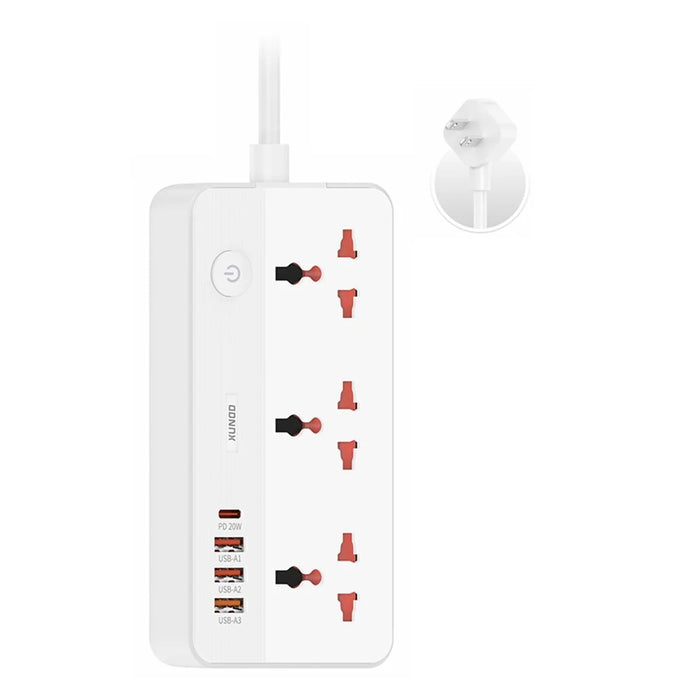 XUNDD XDCH-128 Universal USB Power Strip 7 in 1 PD 20W Fast Charging Station, 3 AC + 3 USB-A + 1 Type-C - US Plug - 1