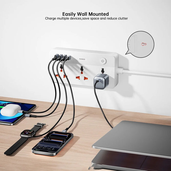 XUNDD XDCH-128 Universal USB Power Strip 7 in 1 PD 20W Fast Charging Station, 3 AC + 3 USB-A + 1 Type-C - US Plug - 2