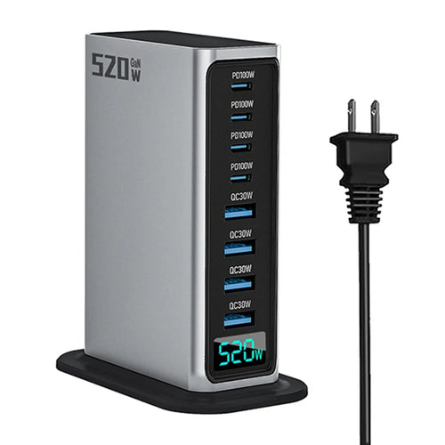 NCC666 520W Multi-Port GaN Fast Charger Intelligent Digital Display Travel Desktop Charging Station - US Plug/Silver - 1