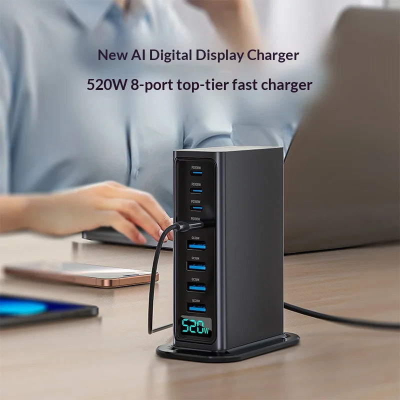 NCC666 520W Multi-Port GaN Fast Charger Intelligent Digital Display Travel Desktop Charging Station - US Plug/Silver - 3