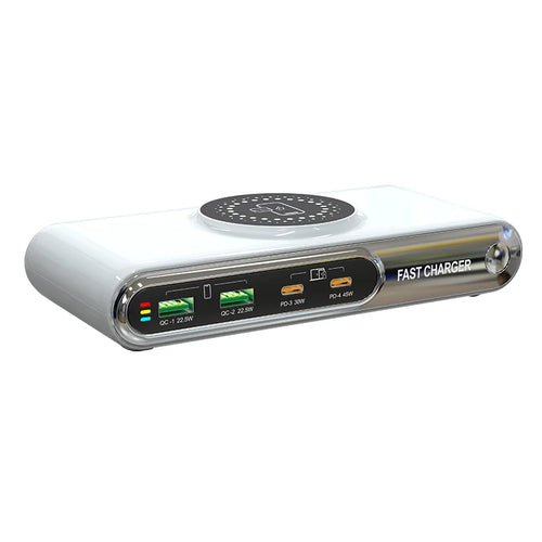 WLX-F9A Desktop Charging Station 72W Multi-Port Charger Wireless Charging Dock with RGB Ambient Light - US Plug - 1