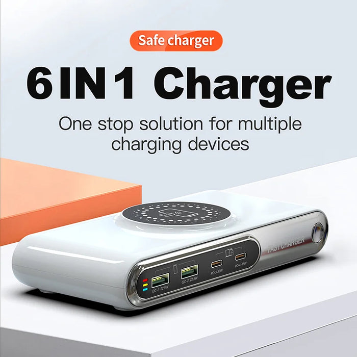 WLX-F9A Desktop Charging Station 72W Multi-Port Charger Wireless Charging Dock with RGB Ambient Light - US Plug - 5