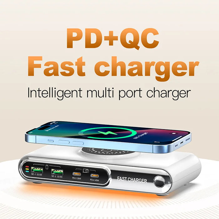 WLX-F9A Desktop Charging Station 72W Multi-Port Charger Wireless Charging Dock with RGB Ambient Light - US Plug - 6