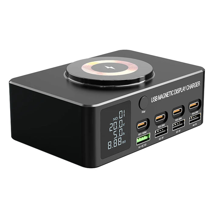 WLX-818D+ Smart Display Multi-Port Charger PD 140W Fast Charging Station Magnetic Wireless Charger - US Plug - 2