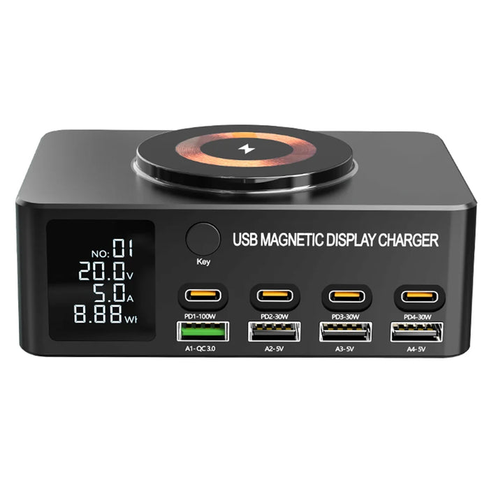 WLX-818D+ Smart Display Multi-Port Charger PD 140W Fast Charging Station Magnetic Wireless Charger - US Plug - 3
