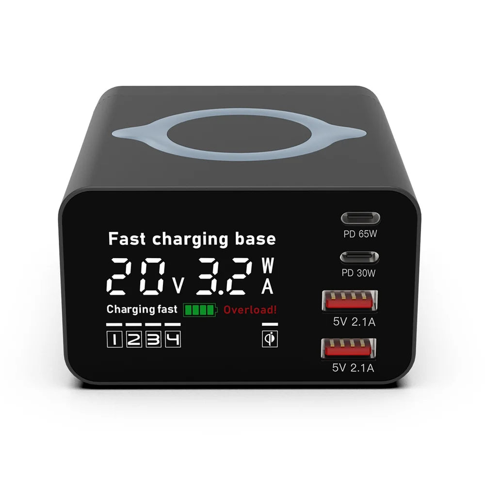 WLX-X9C 110W Multi-Port Charging Hub with Digital Display Wireless Charger Power Station - US Plug - 2