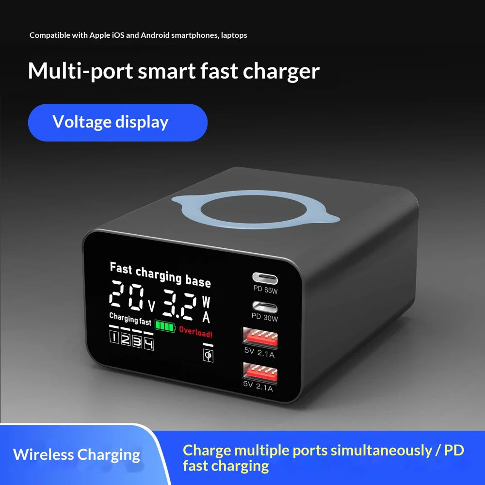 WLX-X9C 110W Multi-Port Charging Hub with Digital Display Wireless Charger Power Station - US Plug - 3