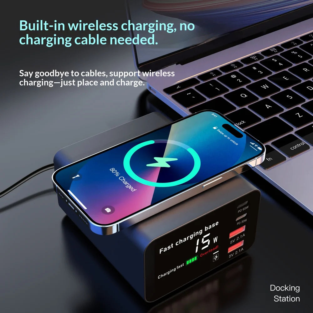 WLX-X9C 110W Multi-Port Charging Hub with Digital Display Wireless Charger Power Station - US Plug - 4