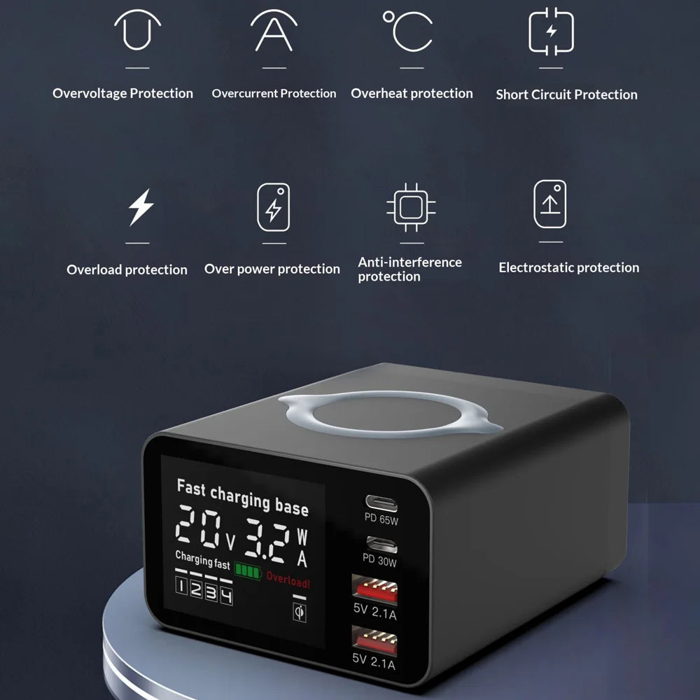 WLX-X9C 110W Multi-Port Charging Hub with Digital Display Wireless Charger Power Station - US Plug - 5