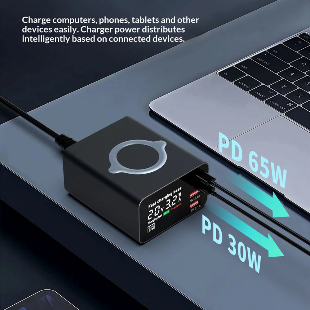 WLX-X9C 110W Multi-Port Charging Hub with Digital Display Wireless Charger Power Station - US Plug - 6