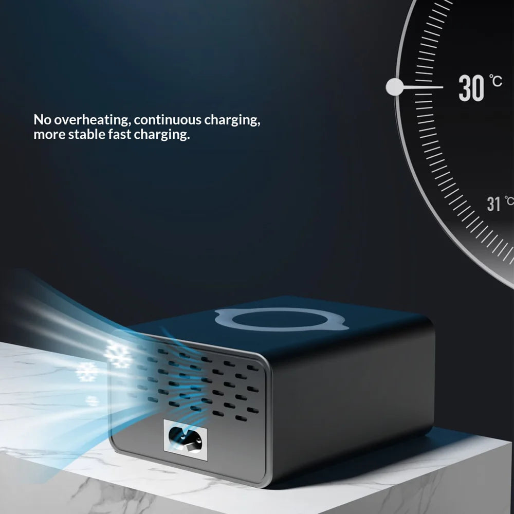WLX-X9C 110W Multi-Port Charging Hub with Digital Display Wireless Charger Power Station - US Plug - 7