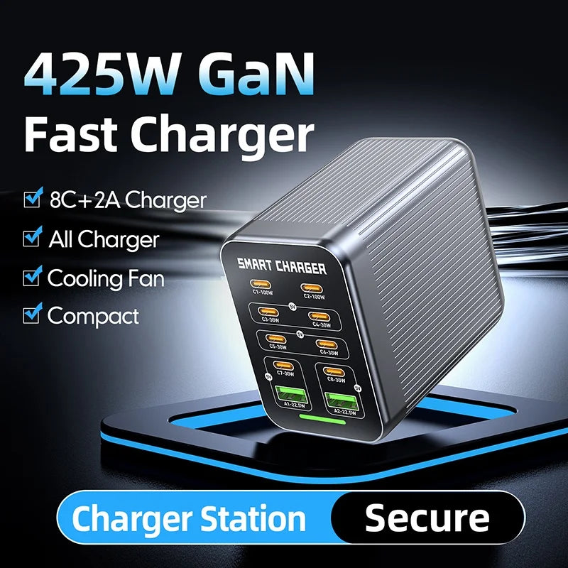 WLX-G1 425W GaN Multi-Port Charger High Power Fast Charging Desktop Charging Station for Laptops/Phones - US Plug - 3