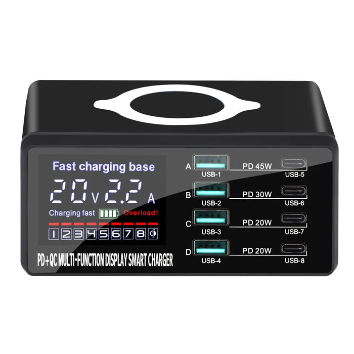 WLX-X9D 8-Port Multi-function 110W Fast Charging Station with Digital Display Wireless Charger - US Plug - 2