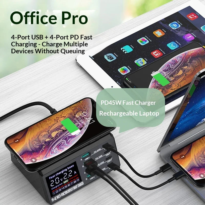 WLX-X9D 8-Port Multi-function 110W Fast Charging Station with Digital Display Wireless Charger - US Plug - 4