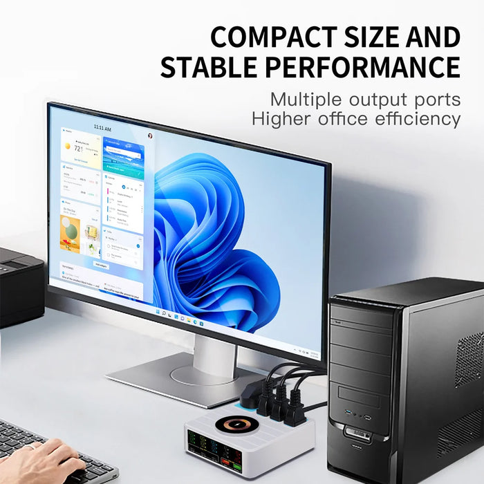 WLX-H13 140W High Power Intelligent Digital Display Multi-Port Smart Fast Charger Wireless Charging Power Strip, EU Plug - 6