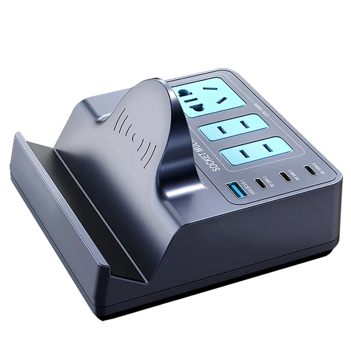 WLX-H12 140W Smart Wireless Charging Power Strip GaN PD Fast Charger Multi-Port Charging Station - US Plug - 1