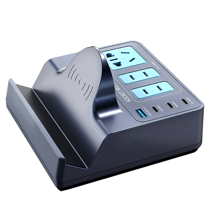 WLX-H12 140W Smart Wireless Charging Power Strip GaN PD Fast Charger Multi-Port Charging Station - US Plug - 1