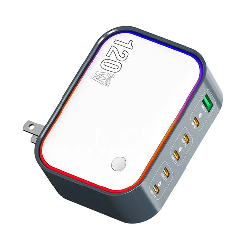 WLX-P 120W 6-Port Desktop Charging Station Portable GaN Fast Charger with Foldable Plug - Grey+White/US Plug - 1