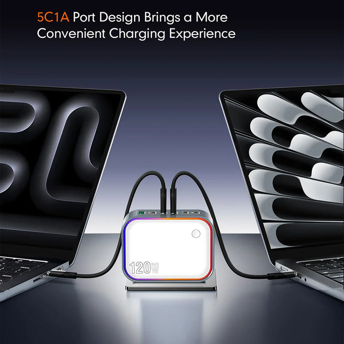 WLX-P 120W 6-Port Desktop Charging Station Portable GaN Fast Charger with Foldable Plug - Grey+White/US Plug - 2